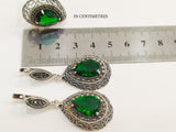 Silver jewelry set earrings and ring Green topaz Luxury handmade