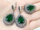 Silver jewelry set earrings and ring Green topaz Luxury handmade