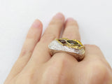 Modern ring Sterling silver 925 with gold plated surface and yellowish green stone