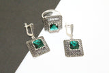 Set Emerald green zircon Earrings ring Sterling silver 925