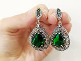 Silver jewelry set earrings and ring Green topaz Luxury handmade