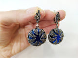 Navy blue topaz Earrings sterling silver 925 Marcasite