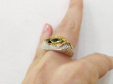 Modern ring Sterling silver 925 with gold plated surface and yellowish green stone