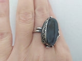 Ring women labradorite oval blue green Silver 925 Floral Handmade