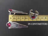 Set Rings and Very long earrings silver 925 with red lab garnet