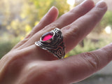 Set Rings and Very long earrings silver 925 with red lab garnet