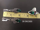 Silver 925 Marcasite Emerald green EARRINGS Very long Green