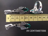 Silver 925 Marcasite Emerald green EARRINGS Very long Green