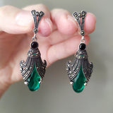 EARRINGS Silver 925 jewelry Marcasite Black onyx