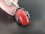 Pendant handmade Sterling silver 925 Natural red coral Oval