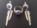 Gold and silver earrings Natural blue lapis lazuli very long earring