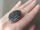 Ring women labradorite oval blue green Silver 925 Floral Handmade