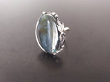 Ring women labradorite oval blue green Silver 925 Floral Handmade