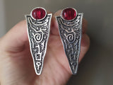 Set Rings and Very long earrings silver 925 with red lab garnet