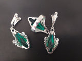 Silver 925 Marcasite Emerald green EARRINGS Very long Green