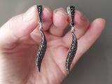 Long delicate earrings and ring marcasite Sterling silver 925