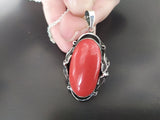 Pendant handmade Sterling silver 925 Natural red coral Oval