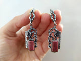 Silver 925 earrings and ring Pink rhodonite gemstone