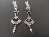 Garnet Very long Earrings Bohemian STERLING SILVER 925 garnet jewelry