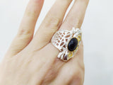 Jewelry ring Aventurine dark blue navy Sterling silver 925 Gold plated parts