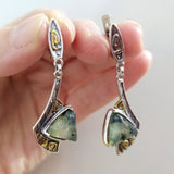 Set sterling silver 925 prehnite natural green EARRINGS and RING gold plated