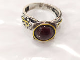 Set sterling silver 925 garnet natural burgundy EARRINGS and RING gold plated