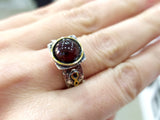 Set sterling silver 925 garnet natural burgundy EARRINGS and RING gold plated