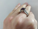 Set sterling silver 925 garnet natural burgundy EARRINGS and RING gold plated