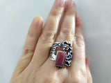 Silver 925 earrings and ring Pink rhodonite gemstone