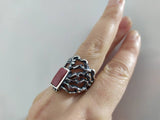 Silver 925 earrings and ring Pink rhodonite gemstone