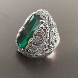 Marcasite ring grass green SILVER 925 lab topaz green accessories