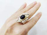 Jewelry ring Aventurine dark blue navy Sterling silver 925 Gold plated parts