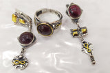 Set sterling silver 925 garnet natural burgundy EARRINGS and RING gold plated