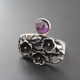 Pendant Silver 925 floral with purple lab quartz