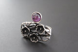 Silver 925 Earrings and ring floral with purple lab quartz