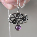 Pendant Silver 925 floral with purple lab quartz