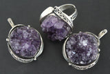 Real Amethyst earrings druze purple drusy STERLING SILVER 925