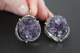 Real Amethyst earrings druze purple drusy STERLING SILVER 925