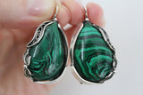 Earrings Sterling silver 925 with malachite gemstone Handmade Armenian jewelry