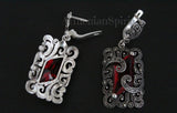 Earrings sterling silver 925 Red lab topaz stone Luxury jewelry
