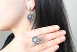 Pomegranate jewelry set Silver 925 and Earrings Dome ring pendant