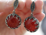 Natural carnelian gemstone Earrings Silver 925 Marcasite