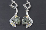 Set sterling silver 925 prehnite natural green EARRINGS and RING gold plated