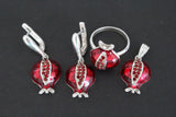 Pomegranate SET Silver 925 Earrings Ring Pendant Bracelet