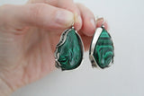 Earrings Sterling silver 925 with malachite gemstone Handmade Armenian jewelry