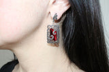 Earrings sterling silver 925 Red lab topaz stone Luxury jewelry