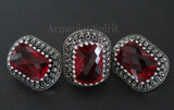 Set marcasite  silver 925 earrings ring lab red topaz white zircons