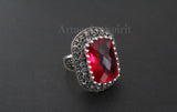 Set marcasite  silver 925 earrings ring lab red topaz white zircons