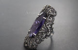 Ring Very large jewelry Marcasite jewelry Sterling Silver 925 purple topaz