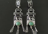 Natural GREEN jade long Earrings and ring STERLING silver 925
